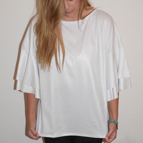 Tops - METALLIC RUFFLE SLEEVE TOP